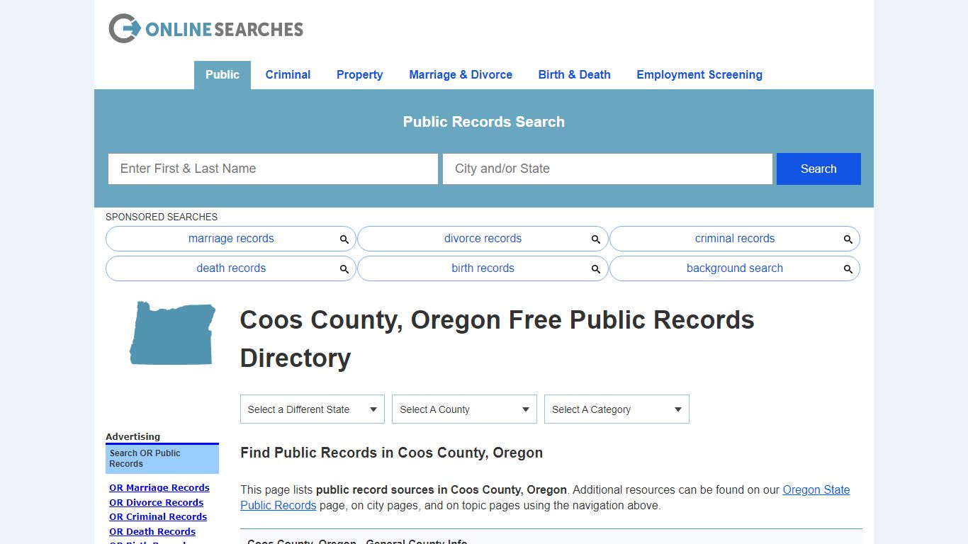 Coos County, Oregon Public Records Directory - OnlineSearches.com