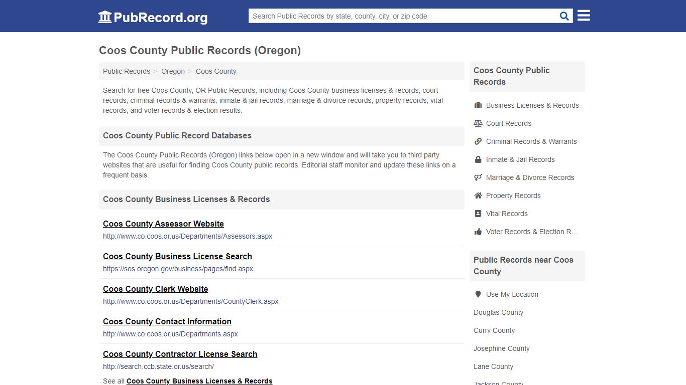 Free Coos County Public Records (Oregon Public Records) - PubRecord.org